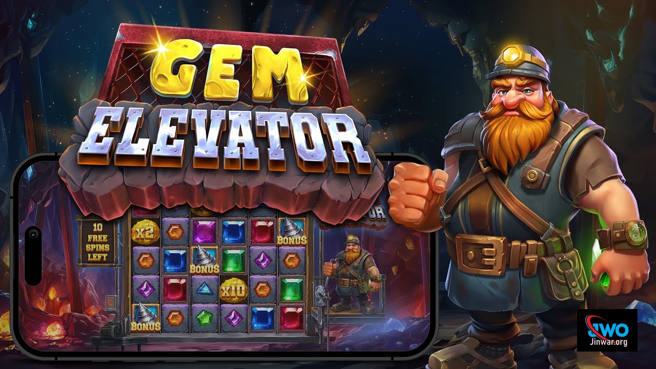 Tampilan permainan slot online Gem Elevator dengan grafis yang memukau dan tema permata.